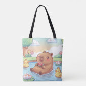 Kawaii capy in a pond トートバッグ (裏面)