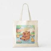 Kawaii capy in a pond トートバッグ (裏面)