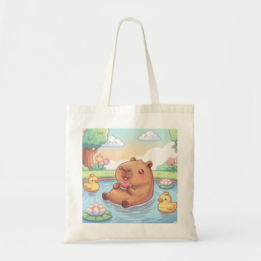 Kawaii capy in a pond トートバッグ (正面)