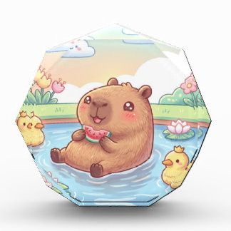 Kawaii capy in a pond フォトブロック