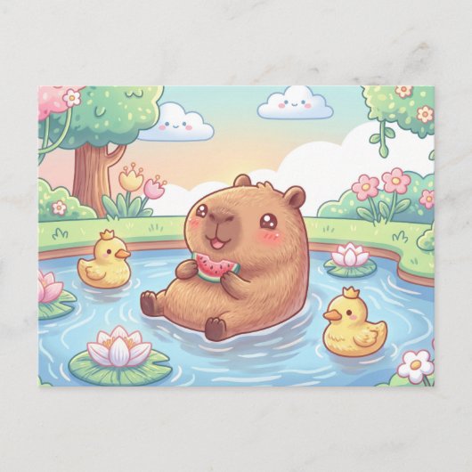 Kawaii capy in a pond ポストカード (正面)