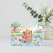 Kawaii capy in a pond ポストカード (スタンド正面)