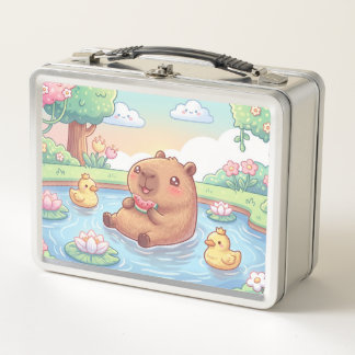 Kawaii capy in a pond メタルランチボックス
