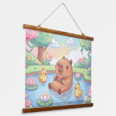 Kawaii capy in a pond 吊り下げ型タペストリー (傾斜あり)