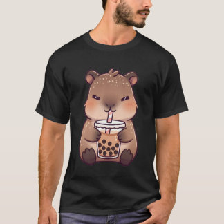 Kawaii Capybara Drinking Milk Tea Tシャツ