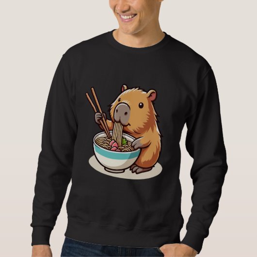 Kawaii Capybara Eating Ramen Noodles Cute Capybara スウェットシャツ (正面)