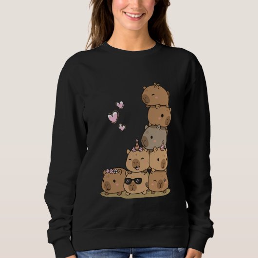 Kawaii Capybaras Stack Cute Cuddle Crew スウェットシャツ (正面)