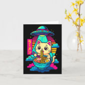 Kawaii Cat Alien Ufo Ramen Graphic Tee Funny Japan カード (黄色い花)