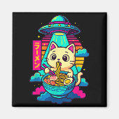 Kawaii Cat Alien Ufo Ramen Graphic Tee Funny Japan マグネット (正面)