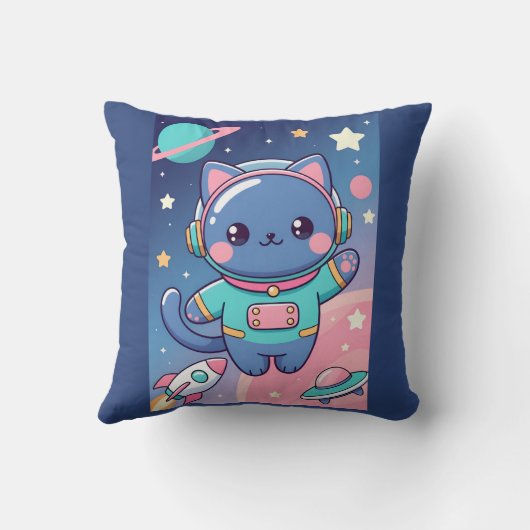 Kawaii Cat Astronaut Space Adventure Cute Cosmos クッション (裏面)