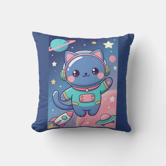 Kawaii Cat Astronaut Space Adventure Cute Cosmos クッション (正面)