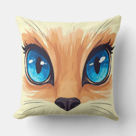 Kawaii Cat Big Blue Eyes Cute Animal Illustra クッション