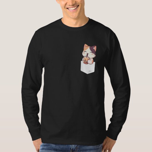 Kawaii Cat Boba Pocket Japanese cute aesthetic Ani Tシャツ (正面)