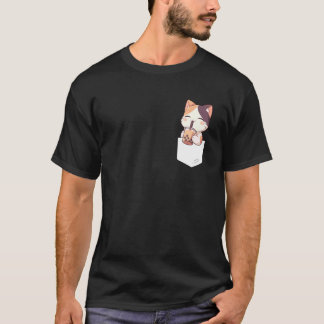 Kawaii Cat Boba Pocket Japanese cute aesthetic Ani Tシャツ