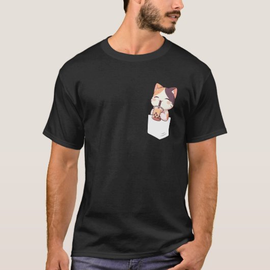 Kawaii Cat Boba Pocket Japanese cute aesthetic Ani Tシャツ (正面)