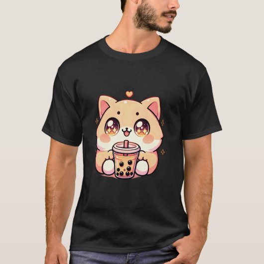 Kawaii Cat Bubble Tea Boba Tea Anime Neko 1 Tシャツ (正面)