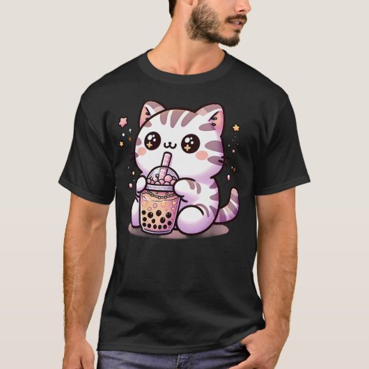 Kawaii Cat Bubble Tea Boba Tea Anime Neko Tシャツ (正面)