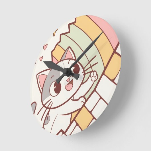 Kawaii Cat Bursting Wall clock cute ラウンド壁時計 (傾斜)