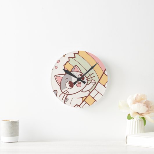 Kawaii Cat Bursting Wall clock cute  ラウンド壁時計 (ホーム)