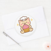 Kawaii Cat Chef With Cupcake Sticker ラウンドシール (封筒)
