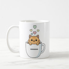 Kawaii Cat & Coffee Hearts Illustration コーヒーマグカップ