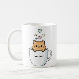 Kawaii Cat & Coffee Hearts Illustration コーヒーマグカップ