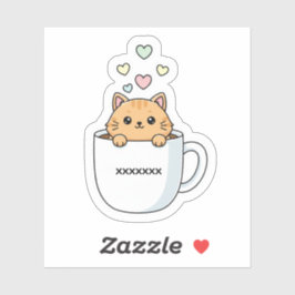 Kawaii Cat & Coffee Hearts Illustration シール