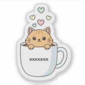 Kawaii Cat & Coffee Hearts Illustration シール (正面)