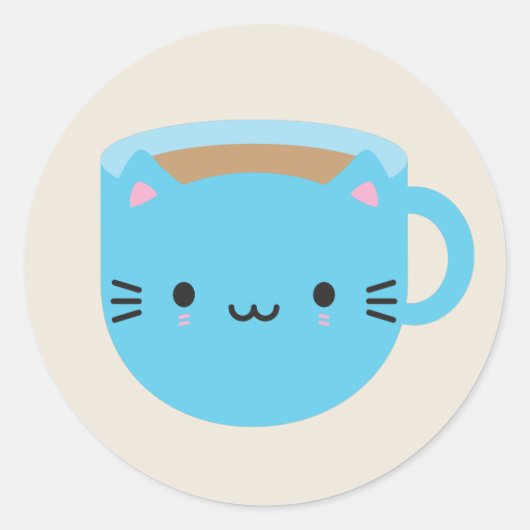 Kawaii Cat Cup of Tea ラウンドシール (正面)