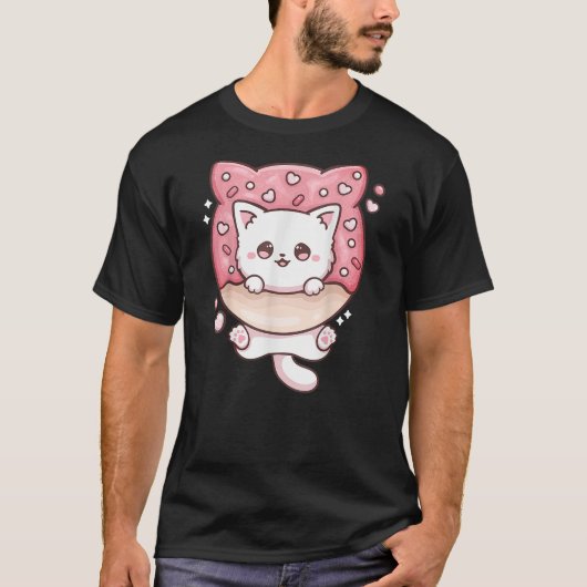 Kawaii Cat Donut Anime Lover Otaku Tシャツ (正面)