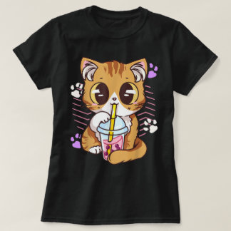 Kawaii Cat Drinking Boba Tea Tシャツ