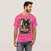 Kawaii Cat Eating Ramen Noodles Anime Gift Girlsee Tシャツ (正面フル)