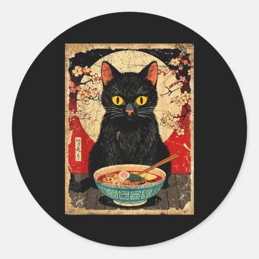 Kawaii Cat Eating Ramen Noodles Funny Anime Gift G ラウンドシール (正面)