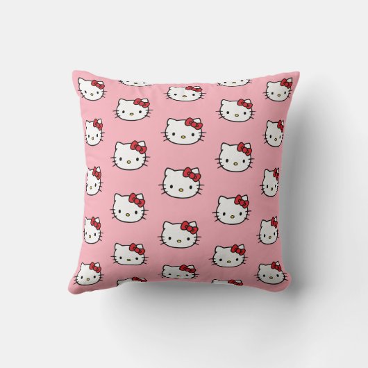 Kawaii Cat Face Pink Pattern Throw Pillow クッション (裏面)