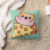 Kawaii Cat Hugging Pepperoni Pizza Cartoon クッション (ブランケット)