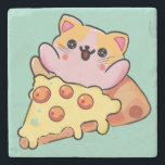 Kawaii Cat Hugging Pepperoni Pizza Cartoon ストーンコースター<br><div class="desc">cute cat,  art , pizza lover gift kawaii food funny kitten cartoon pepperoni pizza slice food humor cat mom gift anime style animal happy vibes food art</div>