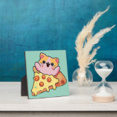 Kawaii Cat Hugging Pepperoni Pizza Cartoon フォトプラーク (インサイチュ)