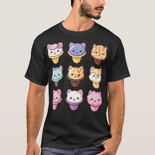 Kawaii Cat Ice Cream Sweets Food Lover (2) Tシャツ (正面)