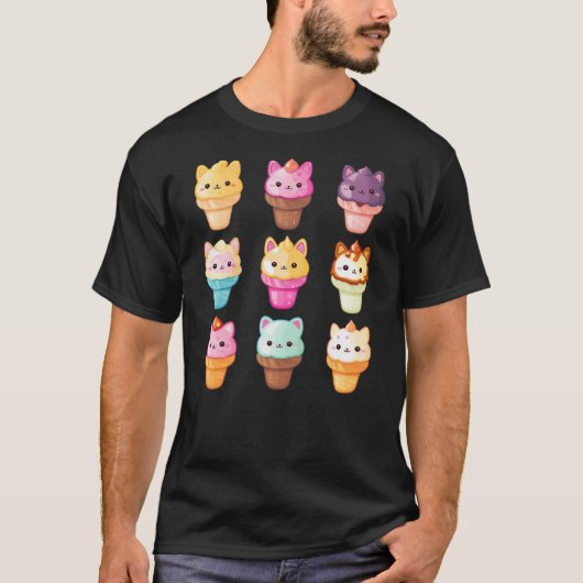 Kawaii Cat Ice Cream Sweets Food Lover Tシャツ (正面)