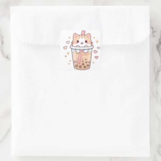 Kawaii Cat in Boba Cup Sticker – So Cute! スクエアシール (バッグ)