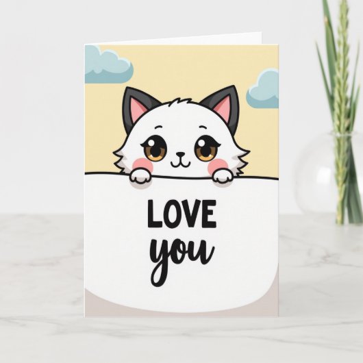 Kawaii Cat Love You Greeting Card カード (正面)