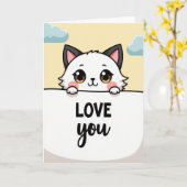 Kawaii Cat Love You Greeting Card カード (黄色い花)