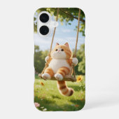 Kawaii Cat on Swing Phone Case iPhone 16ケース (裏面)