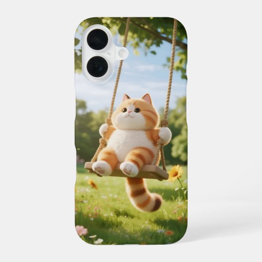 Kawaii Cat on Swing Phone Case iPhone 16ケース (裏面)