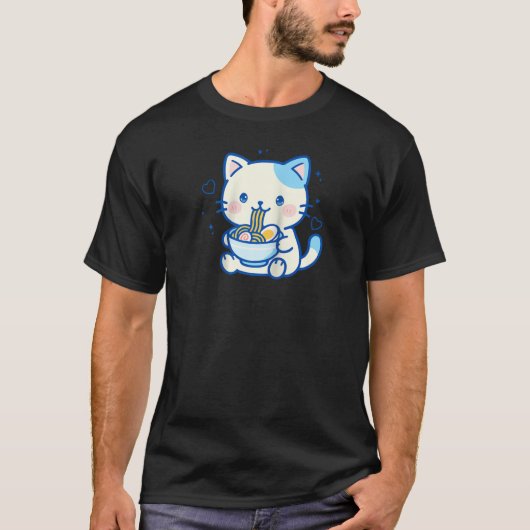 Kawaii Cat Ramen Japanese Cute Aesthetic Anime Gir Tシャツ (正面)