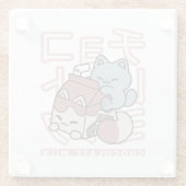 Kawaii Cat with Chocolate Milk – Japanese Pop Art  ガラスコースター (裏面)