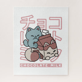 Kawaii Cat with Chocolate Milk – Japanese Pop Art  ジグソーパズル
