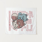 Kawaii Cat with Chocolate Milk – Japanese Pop Art  タペストリー (正面(横))