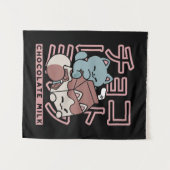 Kawaii Cat with Chocolate Milk – Japanese Pop Art  タペストリー (正面(横))