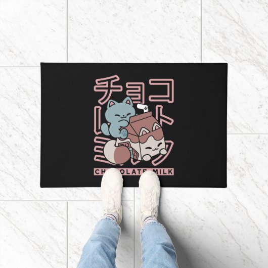 Kawaii Cat with Chocolate Milk – Japanese Pop Art  ドアマット (室内)